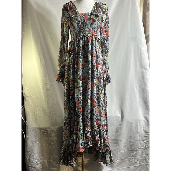 Cinq a Sept Leigh Dress Woman's 0 Floral Cottagecore Boho Maxi Smocked Ruffles - Picture 1 of 14
